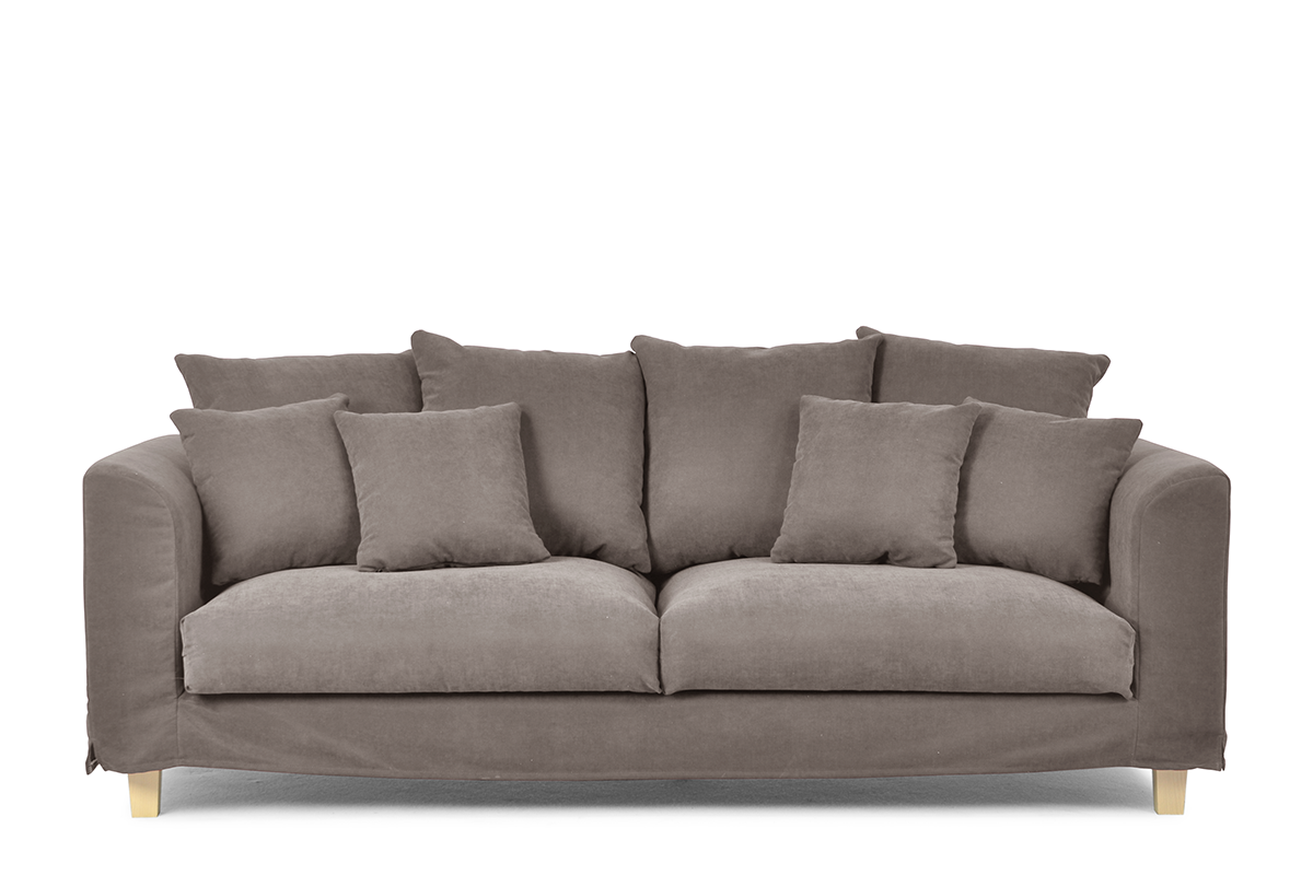 Sofa 3 osobowa z dodatkowymi poduszkami brązowa