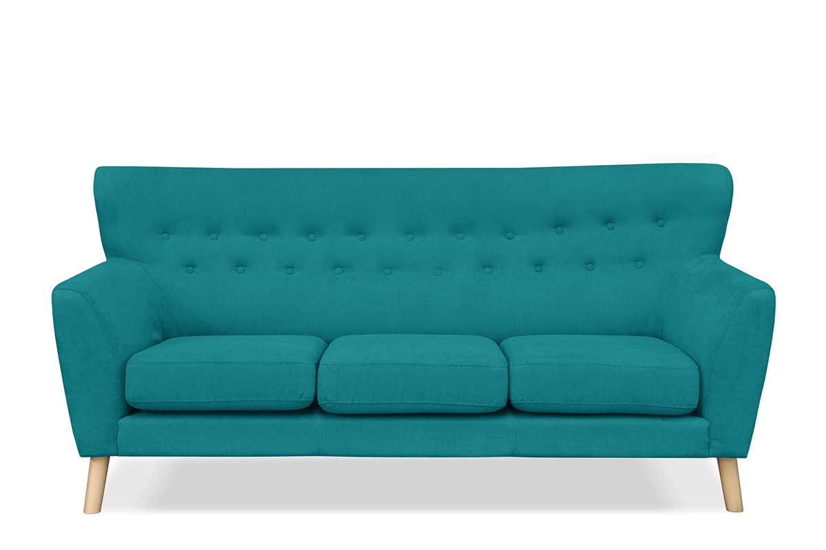 Skandynawska sofa na nóżkach 3 osobowa turkusowa