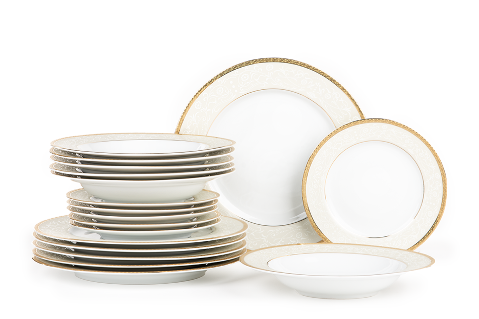 AGAWA GOLD Serwis obiadowy polska porcelana 18 elementów biały / złoty wzór dla 6 os. Gold - zdjęcie 0