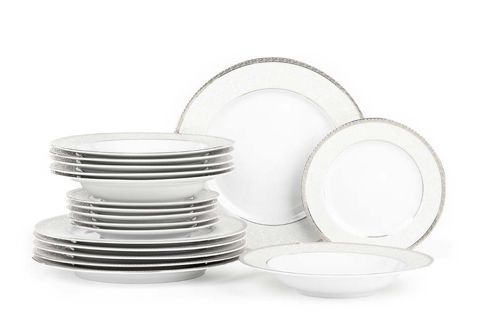 AGAWA PLATIN Serwis obiadowy polska porcelana 18 elementów biały / platynowy wzór dla 6 os. Platin - zdjęcie 2