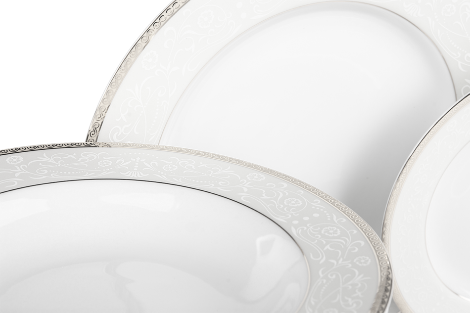 AGAWA PLATIN Serwis obiadowy polska porcelana 18 elementów biały / platynowy wzór dla 6 os. Platin - zdjęcie 3