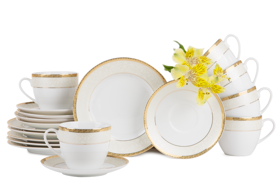 AGAWA GOLD Serwis herbaciany polska porcelana 12 elementów biały / złoty wzór dla 6 os. Gold - zdjęcie 0
