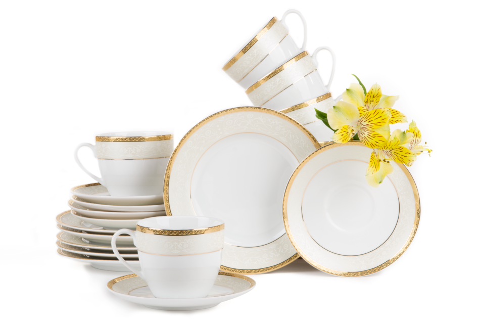 AGAWA GOLD Serwis herbaciany polska porcelana 12 elementów biały / złoty wzór dla 6 os. Gold - zdjęcie 2