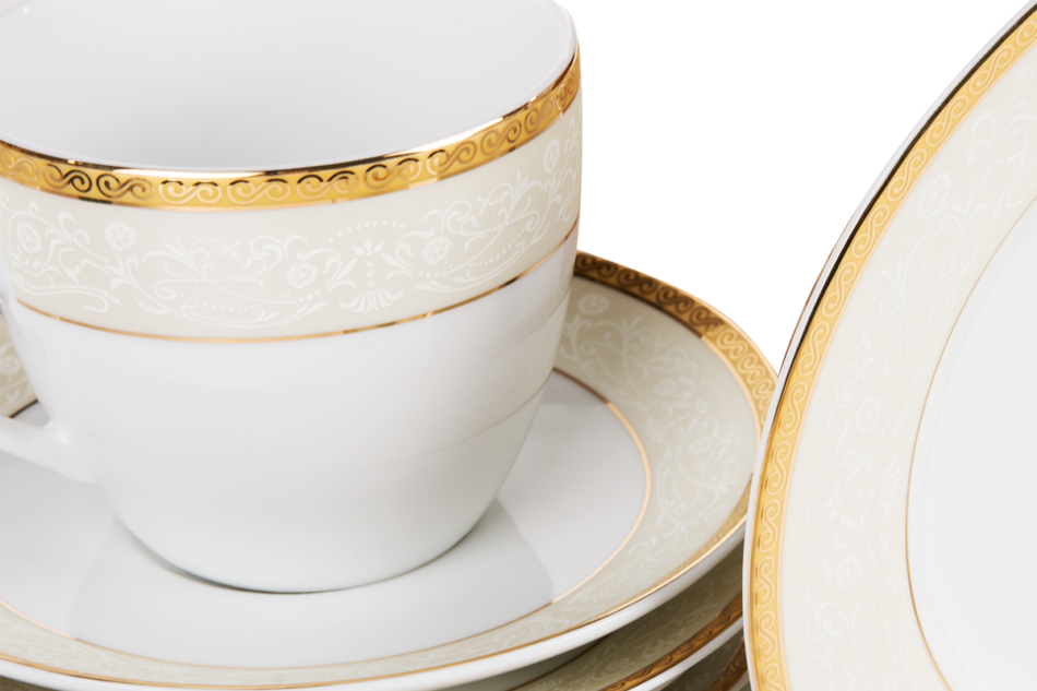 AGAWA GOLD Serwis herbaciany polska porcelana 12 elementów biały / złoty wzór dla 6 os. Gold - zdjęcie 8
