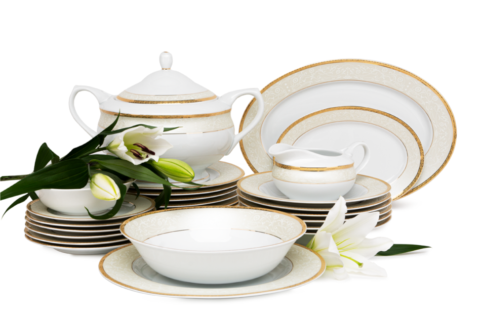 AGAWA GOLD Serwis obiadowy polska porcelana 25 elementów biały / złoty wzór dla 6 os. Gold - zdjęcie 2