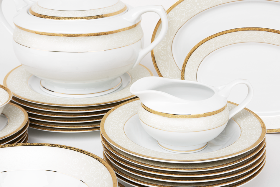 AGAWA GOLD Serwis obiadowy polska porcelana 25 elementów biały / złoty wzór dla 6 os. Gold - zdjęcie 3