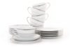 NEW HOLLIS PLATIN Serwis herbaciany polska porcelana 6 os. 18 elementów biały / platynowy wzór Platin - zdjęcie 1