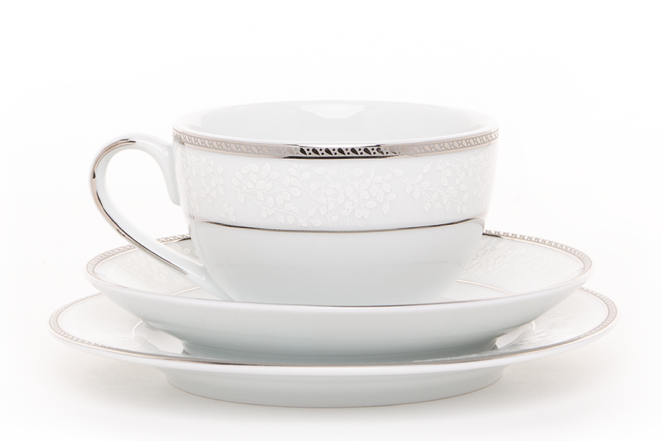 NEW HOLLIS PLATIN Serwis herbaciany polska porcelana 6 os. 18 elementów biały / platynowy wzór Platin - zdjęcie 8