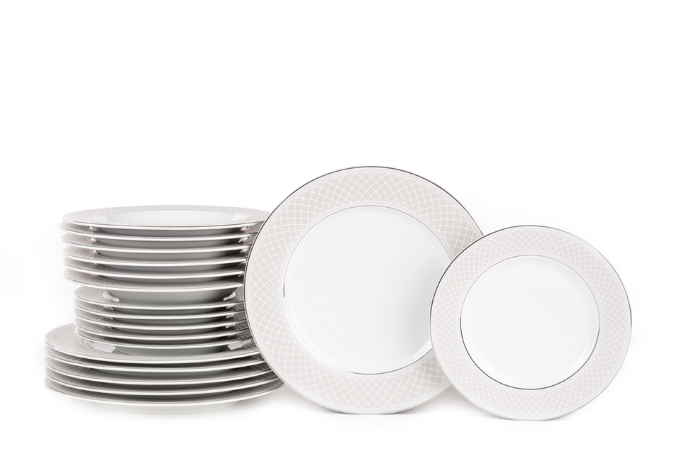 SCANIA Serwis obiadowy polska porcelana 18 elementów biały / platynowy wzór dla 6 os. Platin - zdjęcie 2