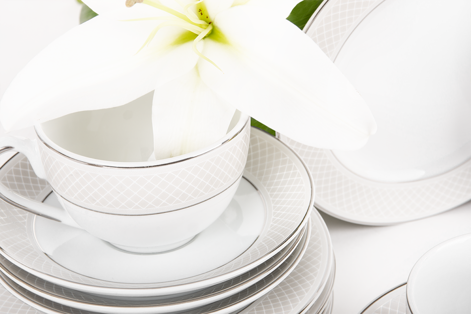 SCANIA Serwis herbaciany polska porcelana 12 elementów biały / platynowy wzór dla 6 os. Platin - zdjęcie 2