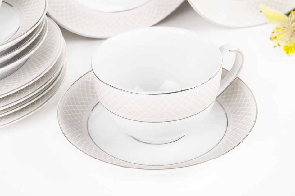 SCANIA Serwis herbaciany polska porcelana 12 elementów biały / platynowy wzór dla 6 os. Platin - zdjęcie 3