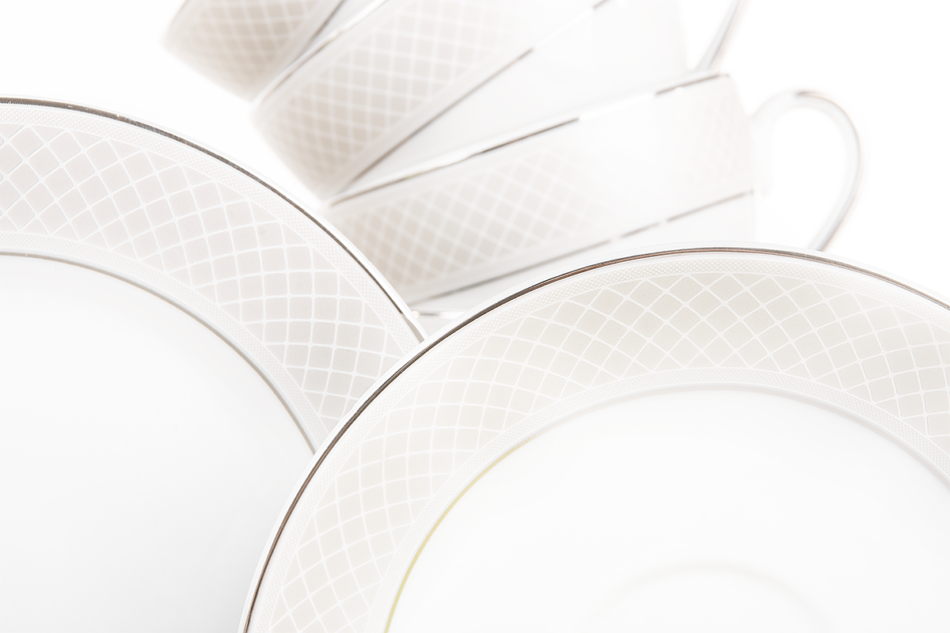 SCANIA Serwis herbaciany polska porcelana 12 elementów biały / platynowy wzór dla 6 os. Platin - zdjęcie 4