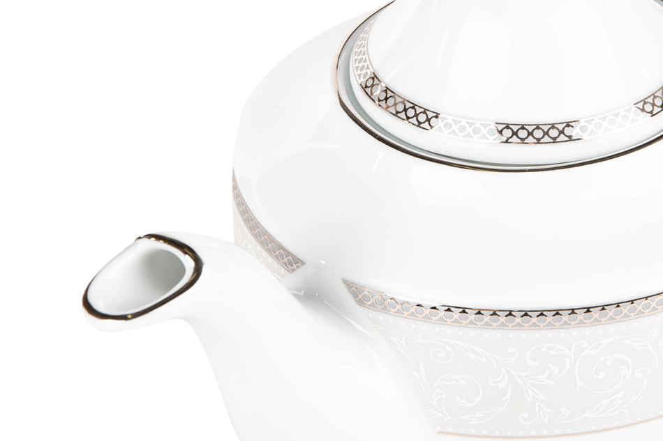 MARTHA PLATIN Serwis herbaciany polska porcelana 6 os. 15 elementów biały / platynowy wzór Platin - zdjęcie 3