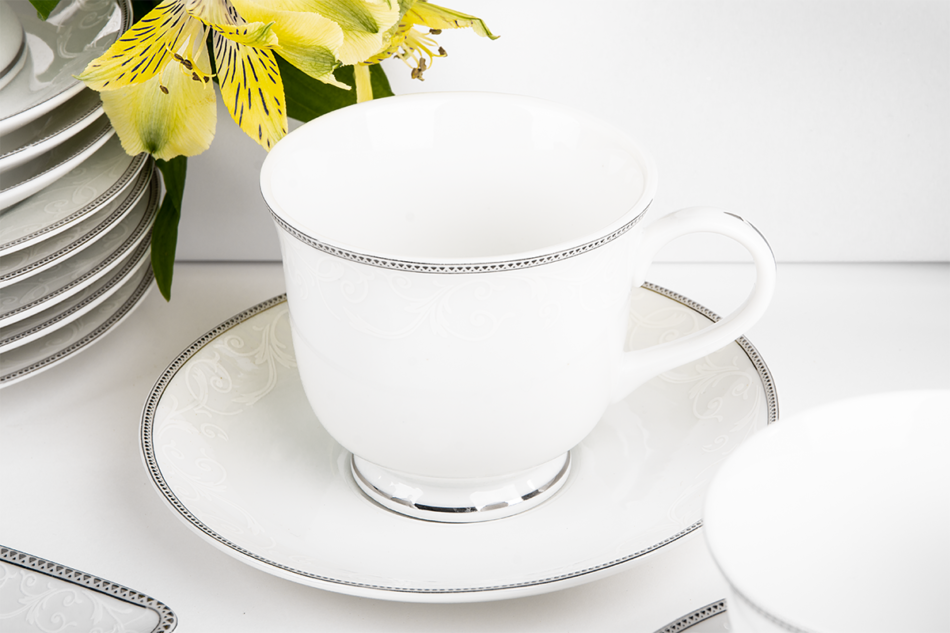 DIAMENT PLATIN Serwis herbaciany polska porcelana 6 os. Biały / platynowy wzór Platin - zdjęcie 3