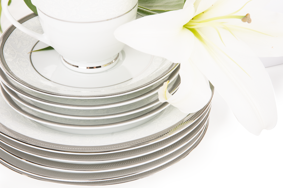 GEOS PLATIN Serwis herbaciany polska porcelana 12 elementów biały / platynowy wzór dla 6 os. Platin - zdjęcie 3