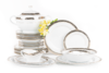 CONTE Serwis obiadowy polska porcelana dla 6 osób biały / złoty wzór biały/srebrny/złoty - zdjęcie 3