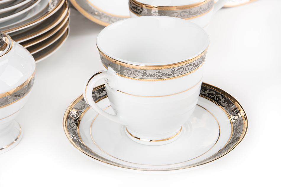 CONTE Serwis herbaciany polska porcelana dla 6 osób biały / złoty wzór biały/srebrny/złoty - zdjęcie 3
