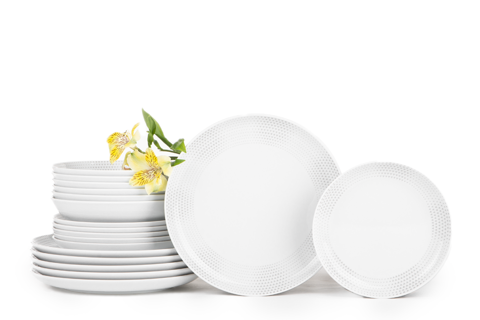 NORA TRÓJKĄTY Serwis obiadowy polska porcelana 6 os. 18 elementów Biały / wzór trójkątów Trójkąty - zdjęcie 0