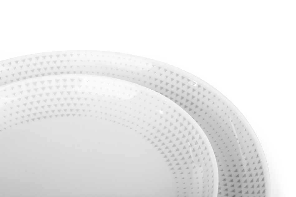 NORA TRÓJKĄTY Serwis obiadowy polska porcelana 6 os. 18 elementów Biały / wzór trójkątów Trójkąty - zdjęcie 5