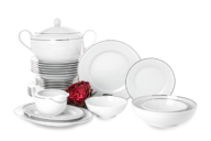 Zestaw obiadowy porcelana 25 elementów biały / srebrny wzór dla 6 os.