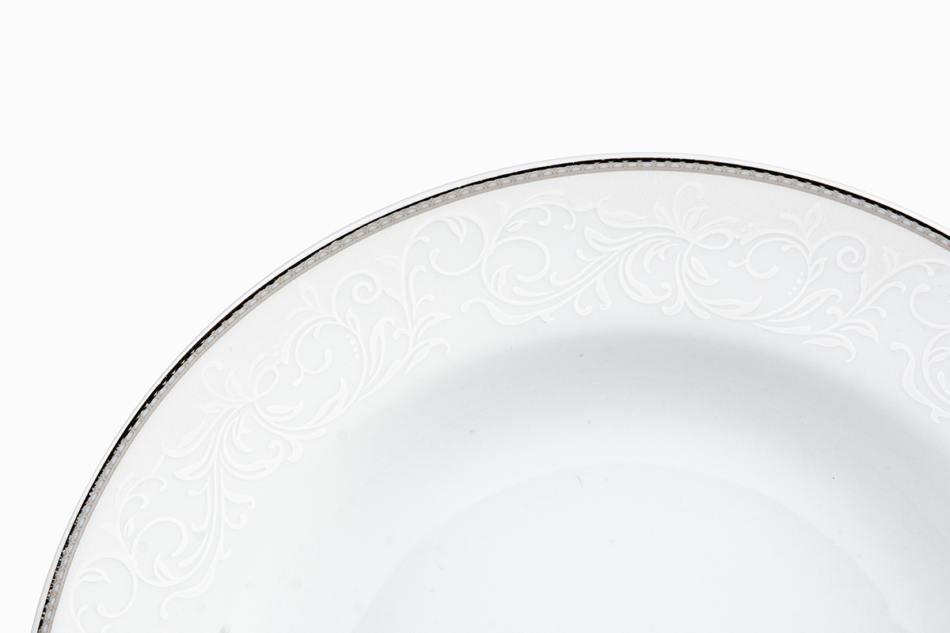 AMELIA LUIZA Zestaw obiadowy porcelana 18 elementów biały / srebrny wzór dla 6 os. Luiza - zdjęcie 7