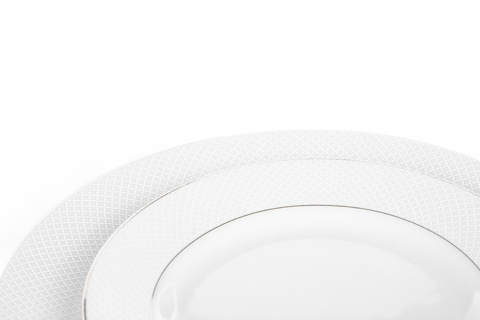 AMELIA SATYNA Zestaw obiadowy porcelana 25 elementów biały / srebrny wzór dla 6 os. Satyna - zdjęcie 7