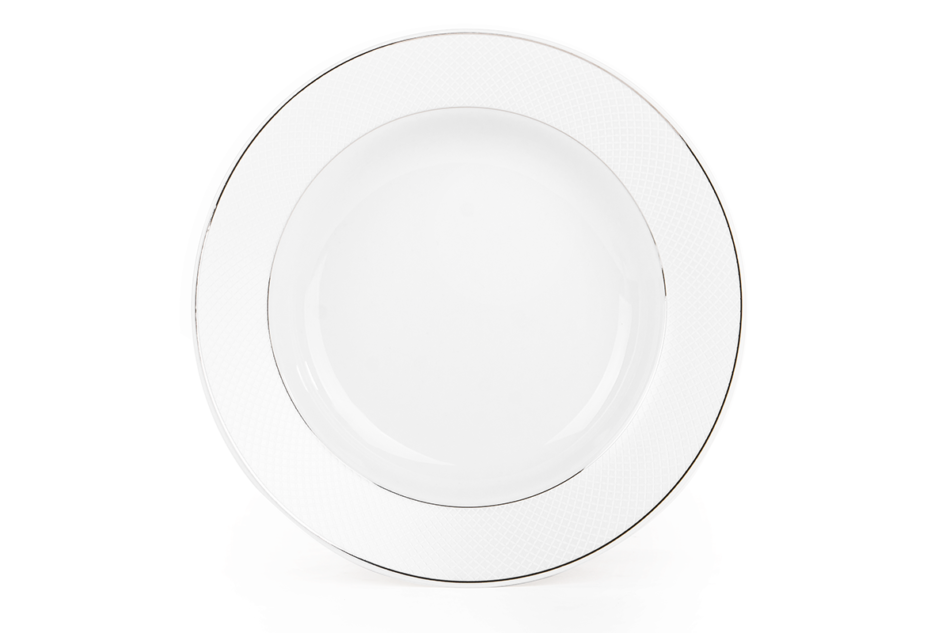 AMELIA SATYNA Zestaw obiadowy porcelana 18 elementów biały / srebrny wzór dla 6 os. Satyna - zdjęcie 5