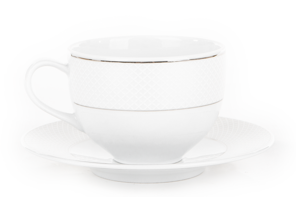 AMELIA SATYNA Zestaw kawowy porcelana 9 elementów biały / srebrny wzór dla 6 os. Satyna - zdjęcie 6