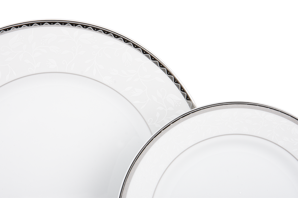 AMELIA PLATYNA Zestaw obiadowy porcelana 24 elementy biały / platynowy wzór dla 6 os. Platyna - zdjęcie 17