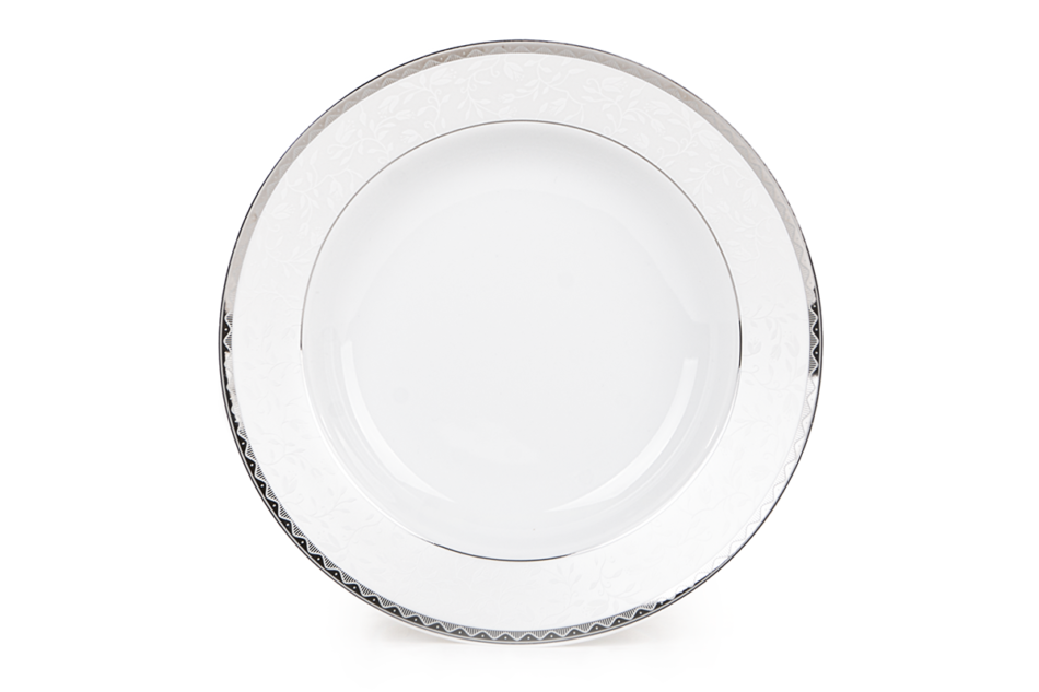 AMELIA PLATYNA Zestaw obiadowy porcelana 24 elementy biały / platynowy wzór dla 6 os. Platyna - zdjęcie 12