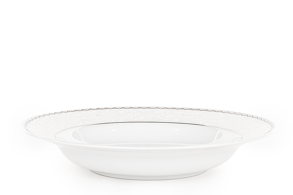 AMELIA PLATYNA Zestaw obiadowy porcelana 24 elementy biały / platynowy wzór dla 6 os. Platyna - zdjęcie 13