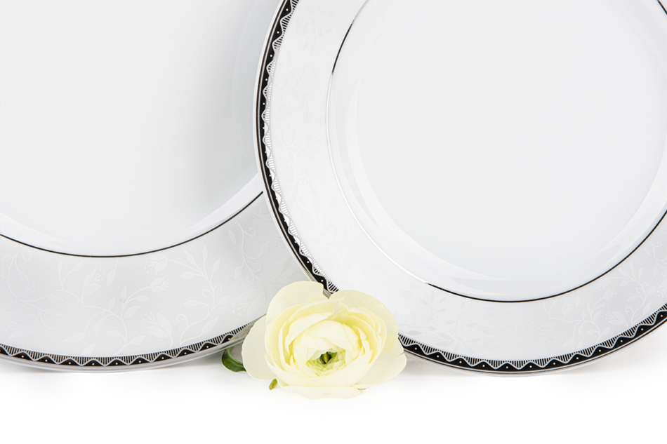 AMELIA PLATYNA Zestaw obiadowy porcelana 18 elementów biały / platynowy wzór dla 6 os. Platyna - zdjęcie 2