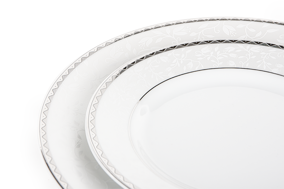 AMELIA PLATYNA Zestaw obiadowy porcelana 18 elementów biały / platynowy wzór dla 6 os. Platyna - zdjęcie 8