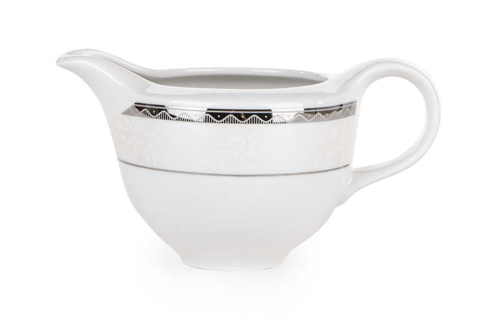 AMELIA PLATYNA Zestaw kawowy porcelana 9 elementów biały / platynowy wzór dla 6 os. Platyna - zdjęcie 10