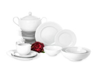 Duży zestaw obiadowy porcelana 25 elementów biały / wzór koronki dla 6 os.