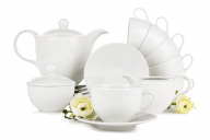 Zestaw kawowy porcelana 9 elementów biały / wzór koronki dla 6 os.
