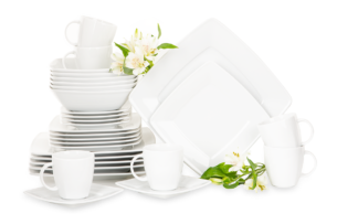 VICTORIA, https://konsimo.pl/kolekcja/victoria/ Serwis obiadowo-herbaciany kwadratowy 6 os. 30 elementów biały biały - zdjęcie