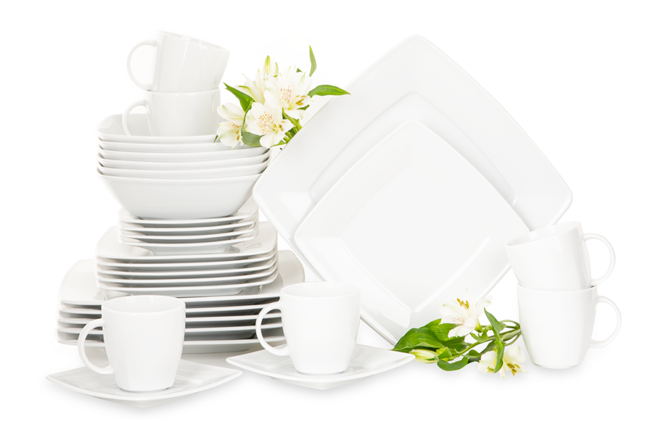 VICTORIA Serwis obiadowo-herbaciany kwadratowy 6 os. 30 elementów biały biały - zdjęcie 0