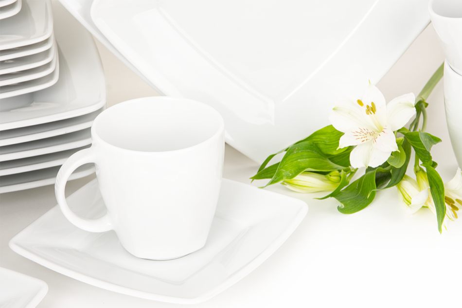 VICTORIA Serwis obiadowo-herbaciany kwadratowy 6 os. 30 elementów biały biały - zdjęcie 2
