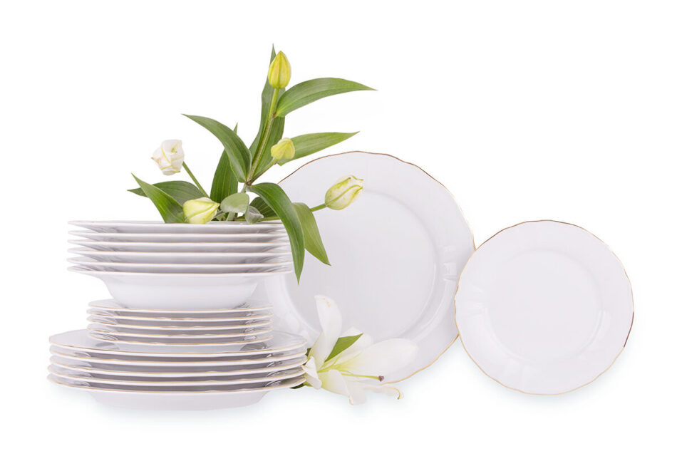 MARIA ZŁOTY PASEK Zestaw obiadowy chodzież porcelana 6 os. Biały / złoty Złoty Pasek - zdjęcie 0