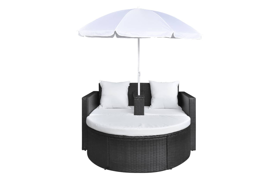 LOSELI Leżanka ogrodowa z parasolem czarny/biały - zdjęcie 0