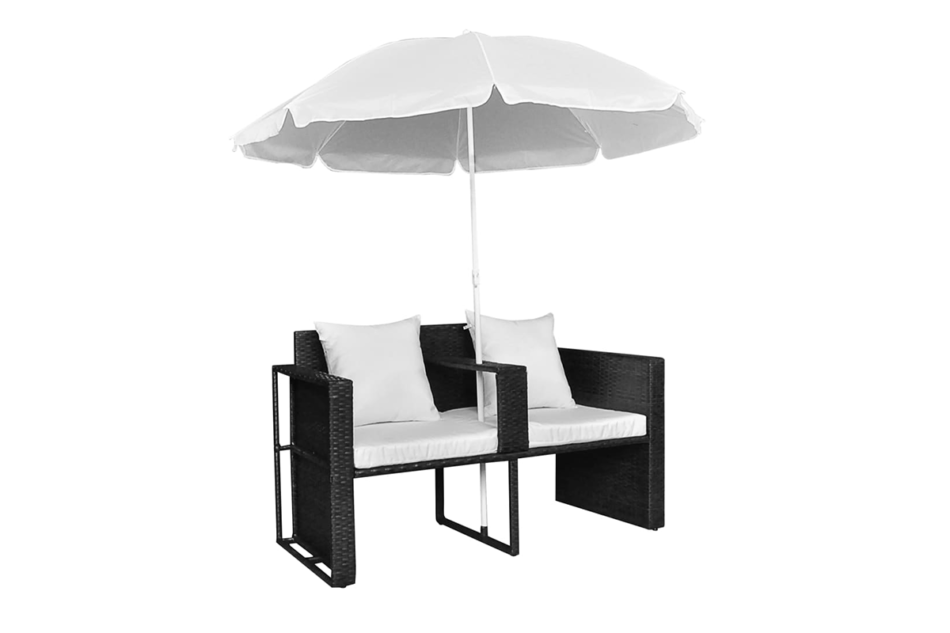 LOSELI Leżanka ogrodowa z parasolem czarny/biały - zdjęcie 2