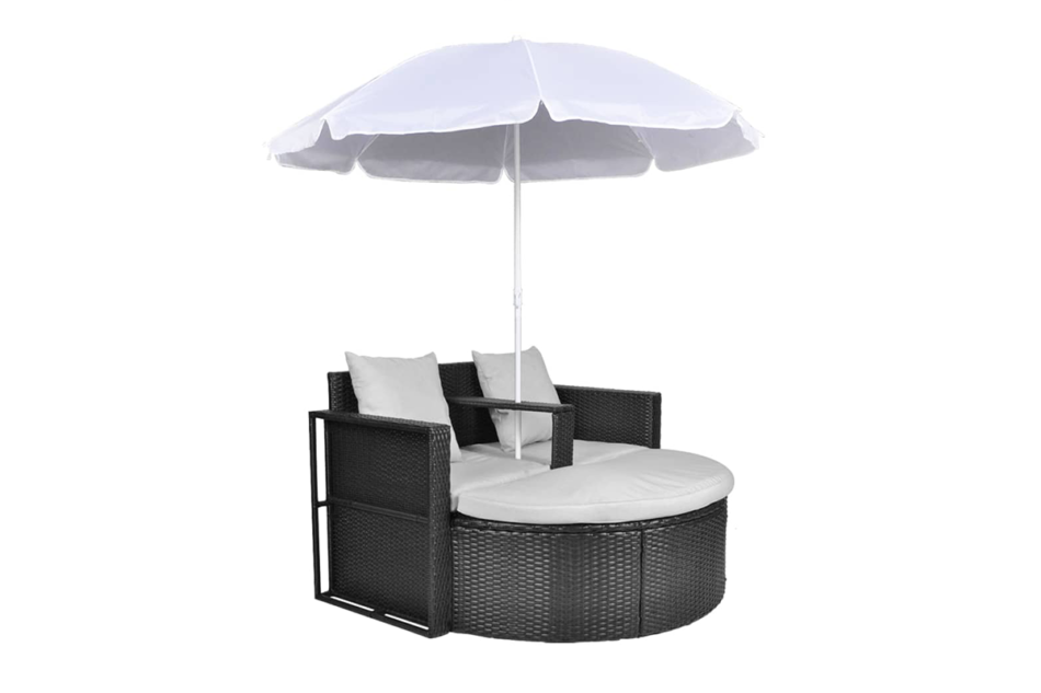 LOSELI Leżanka ogrodowa z parasolem czarny/biały - zdjęcie 3