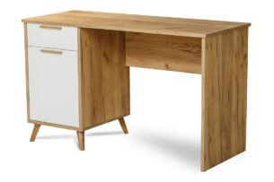 SKADI, https://konsimo.pl/kolekcja/skadi/ Skandynawskie biurko z półkami i szufladą białe / dąb dąb/biały - zdjęcie