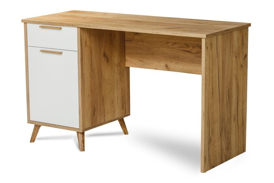 SKADI Skandynawskie biurko z półkami i szufladą białe / dąb dąb/biały - zdjęcie 0