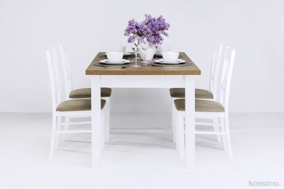 LEMAS Stół rozkładany styl prowansalski biały biały/ciemny dąb - zdjęcie 7