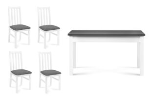 QUATUS, CENARE, https://konsimo.pl/kolekcja/quatus-cenare/ Zestaw krzesła 4 szt. + stół biały/ciemny szary| biały/szary - zdjęcie