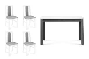 CIBUS, SILVA, https://konsimo.pl/kolekcja/cibus-silva/ Rozkładany stół z 4 krzesłami do jadalni biały biały/jasny szary|szary/biały - zdjęcie