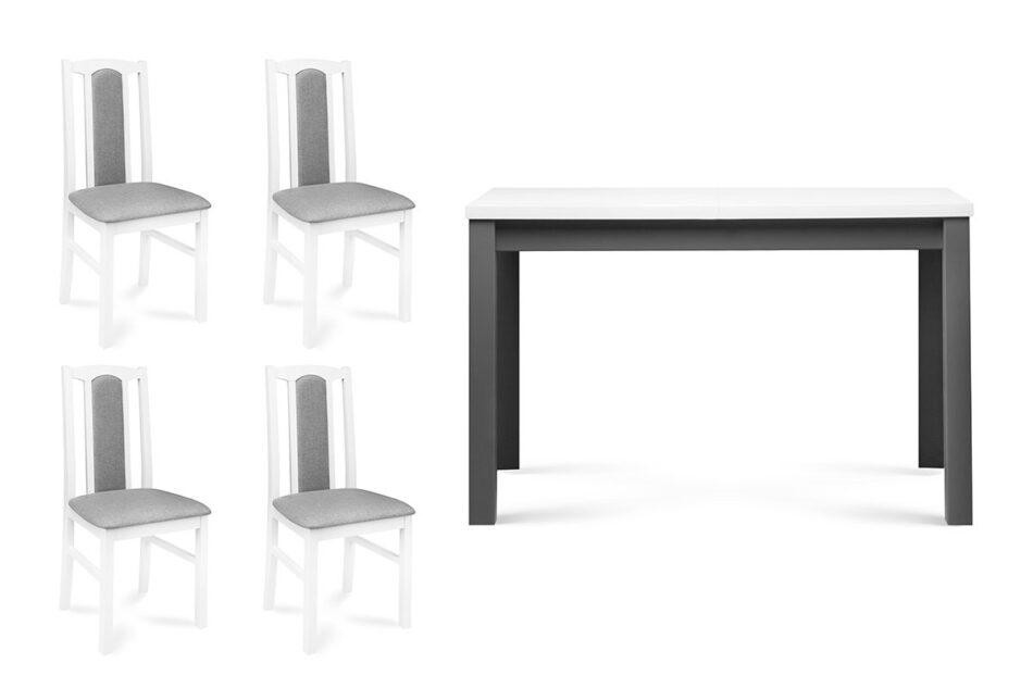 CIBUS, SILVA Rozkładany stół z 4 krzesłami do jadalni biały biały/jasny szary|szary/biały - zdjęcie 0