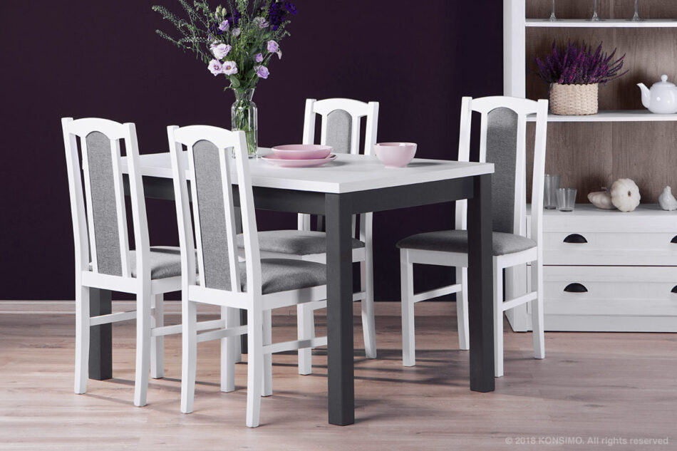 CIBUS, SILVA Rozkładany stół z 4 krzesłami do jadalni biały biały/jasny szary|szary/biały - zdjęcie 1